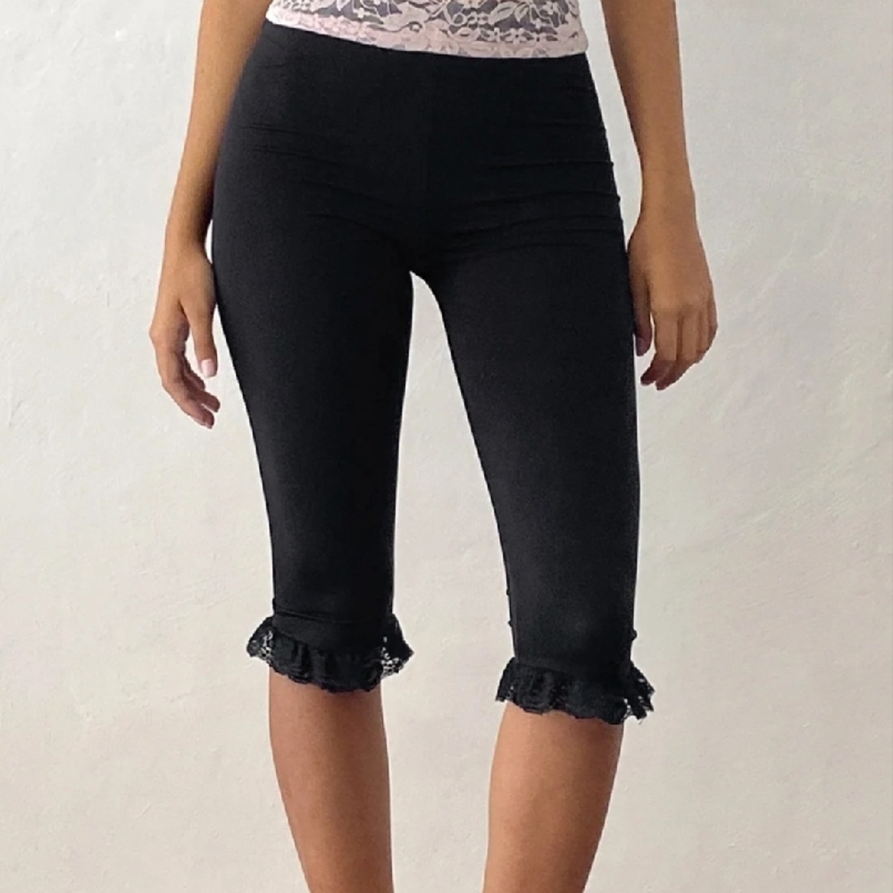 Black Lace Trim Leggings